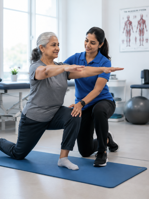 Physiotherapist guiding a patient through rehabilitation exercises